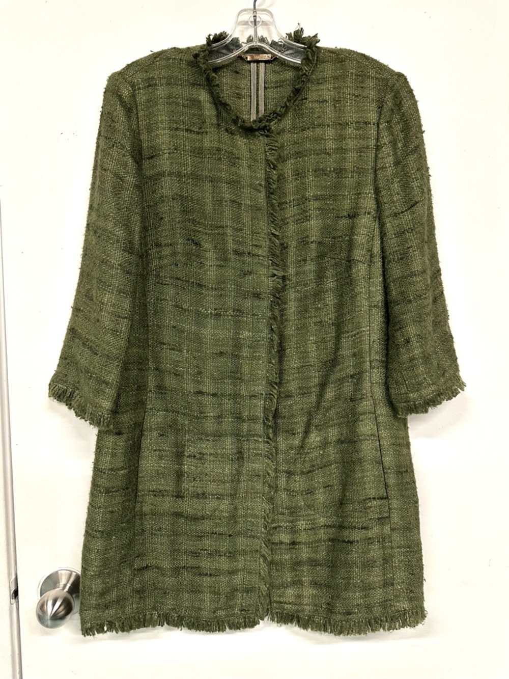 NVSCO Silk Boucle Fringe Jacket Moss Green Medium Danish Minimalist Artisan